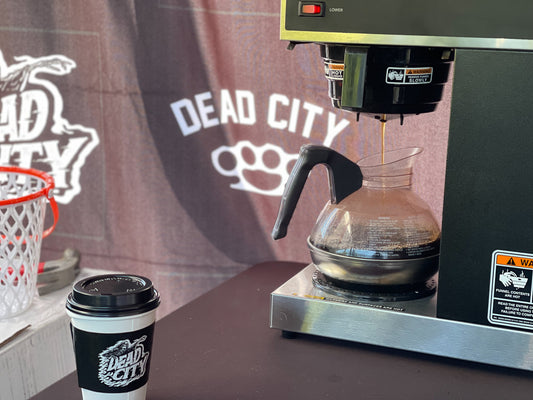 Dead City Coffee red tye dye shirt